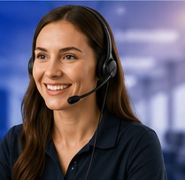 Customer service representative wearing a headset